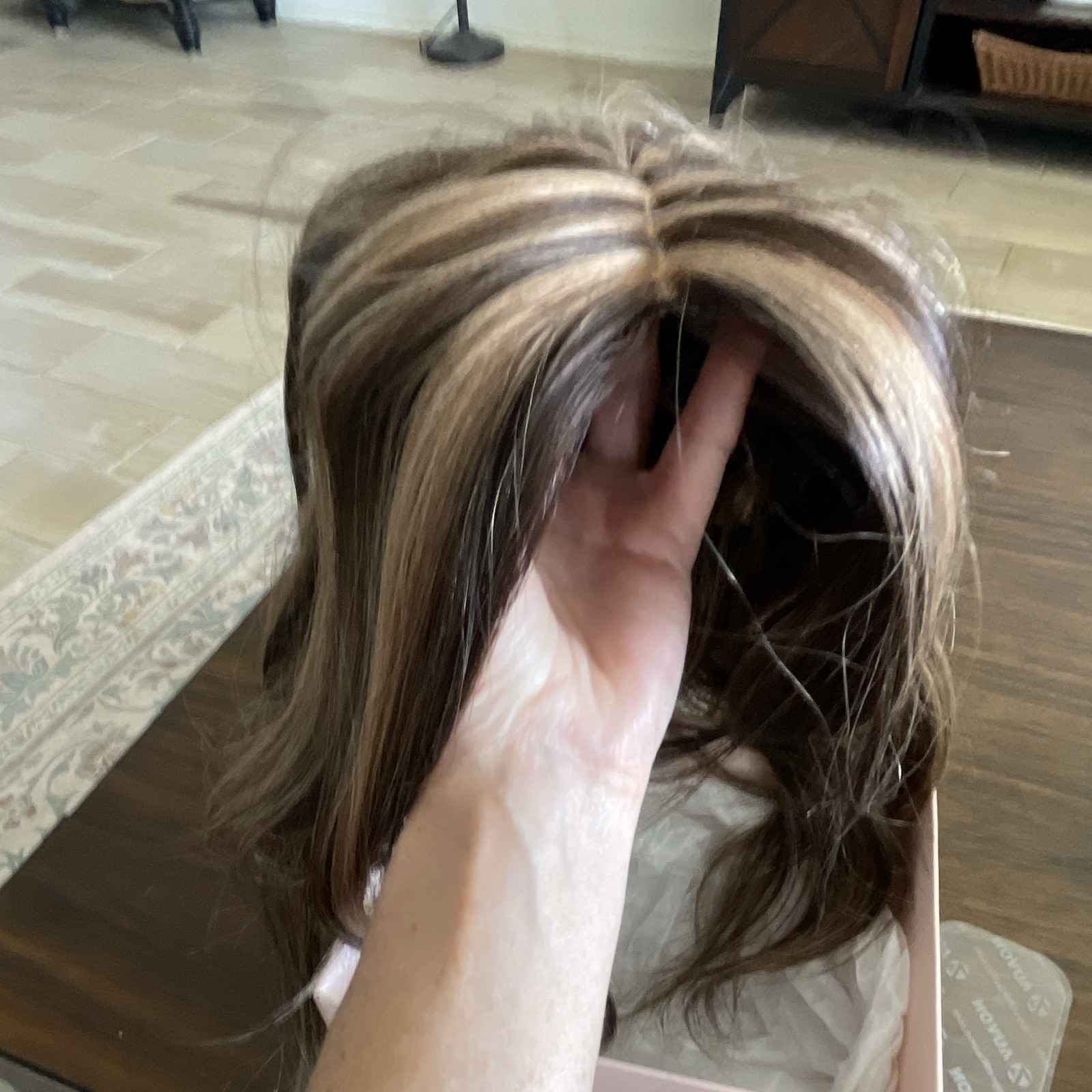 Aimeolyn Human Hair Topper Clip-In Lace Base 16in Brown/Blonde 5 Clips