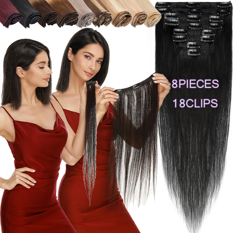 7pcs 15″ 18″ 20″ 22″ Clip In Remy Real 100% Human Hair Extensions Full Head N206