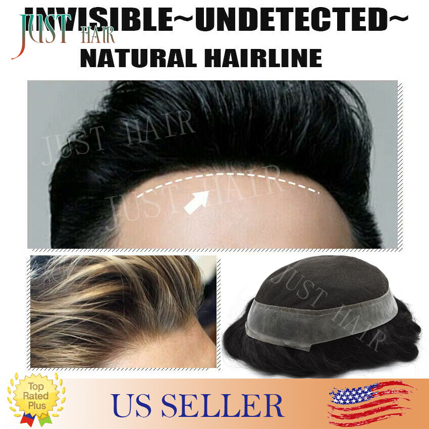 Mens Toupee French Lace Poly Around Skin Hairpiece Human Hair Replacement System