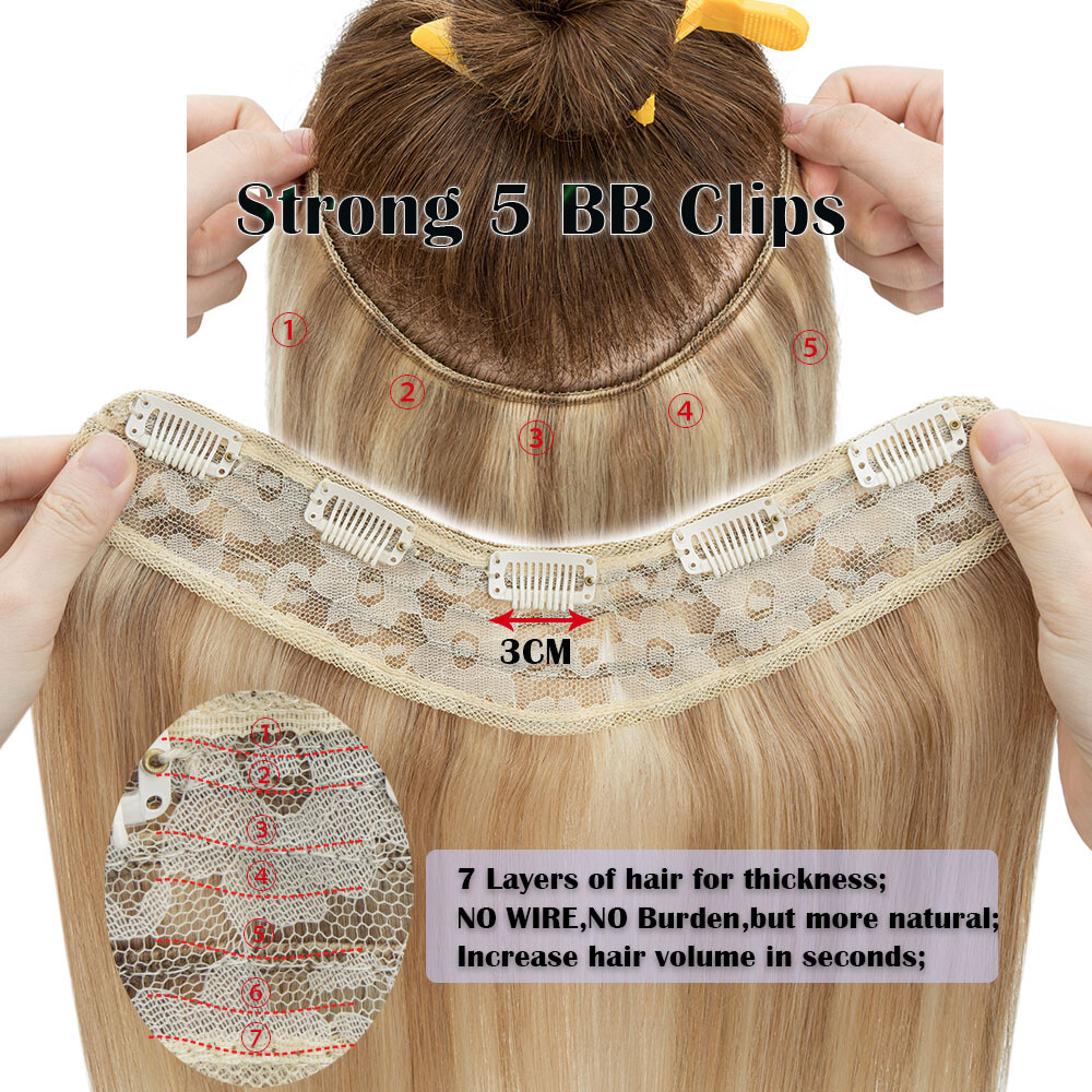 One Piece U-Shape 100% Remy Human Hair Extensions Clip In 3/4 Full Head Weft Icy