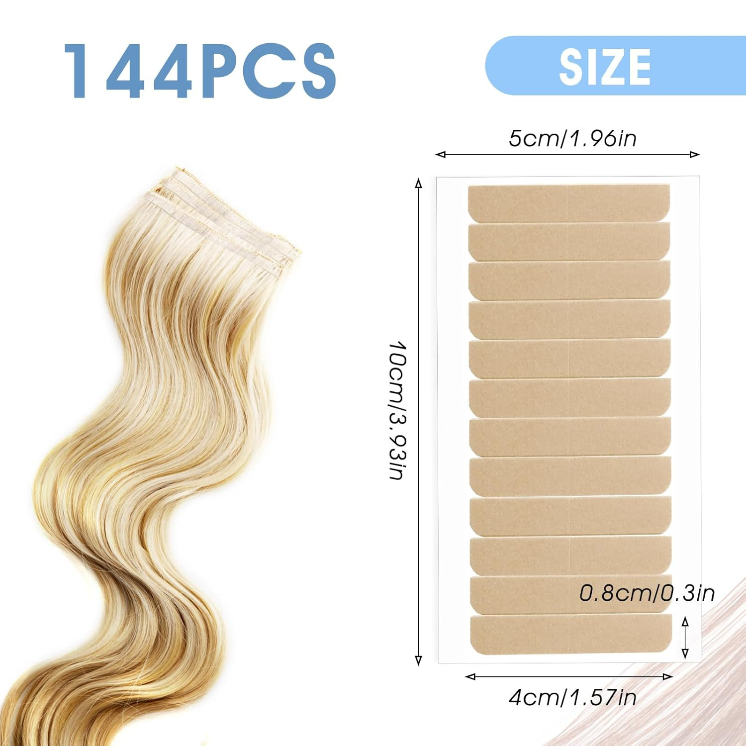 Hair Extension Tape Tabs, 144PCS Pre-Cut Double Sided Adhesive Tapes in Hair Ext
