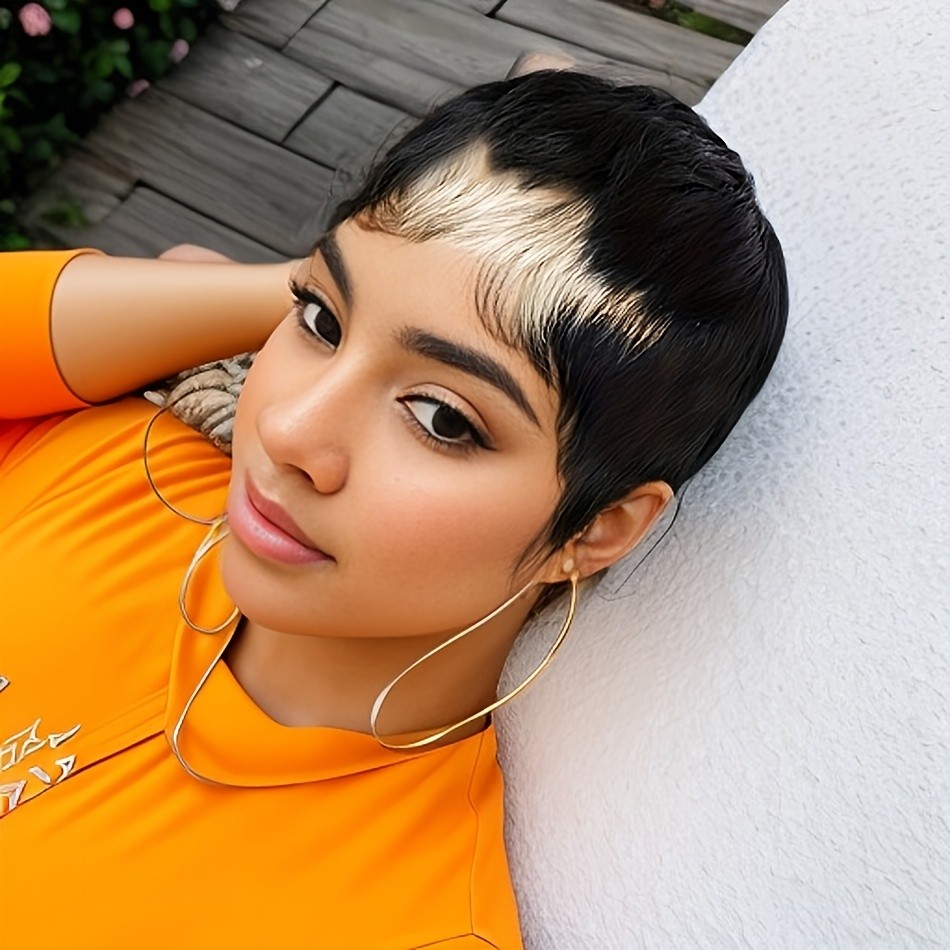 6inch Short Pixie Cut Human Hair Wigs for Women Vibrant Colorful Natural Look Li