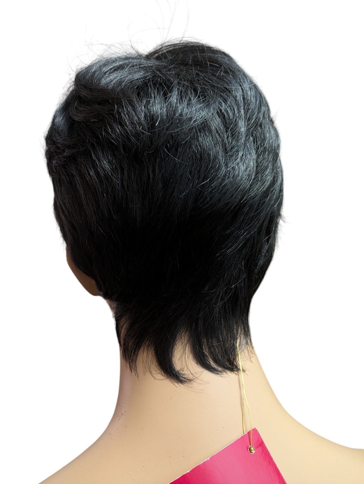 Smooth Short Synthetic Pixie Straight Wig Whispy Bangs Color 1B Off Black