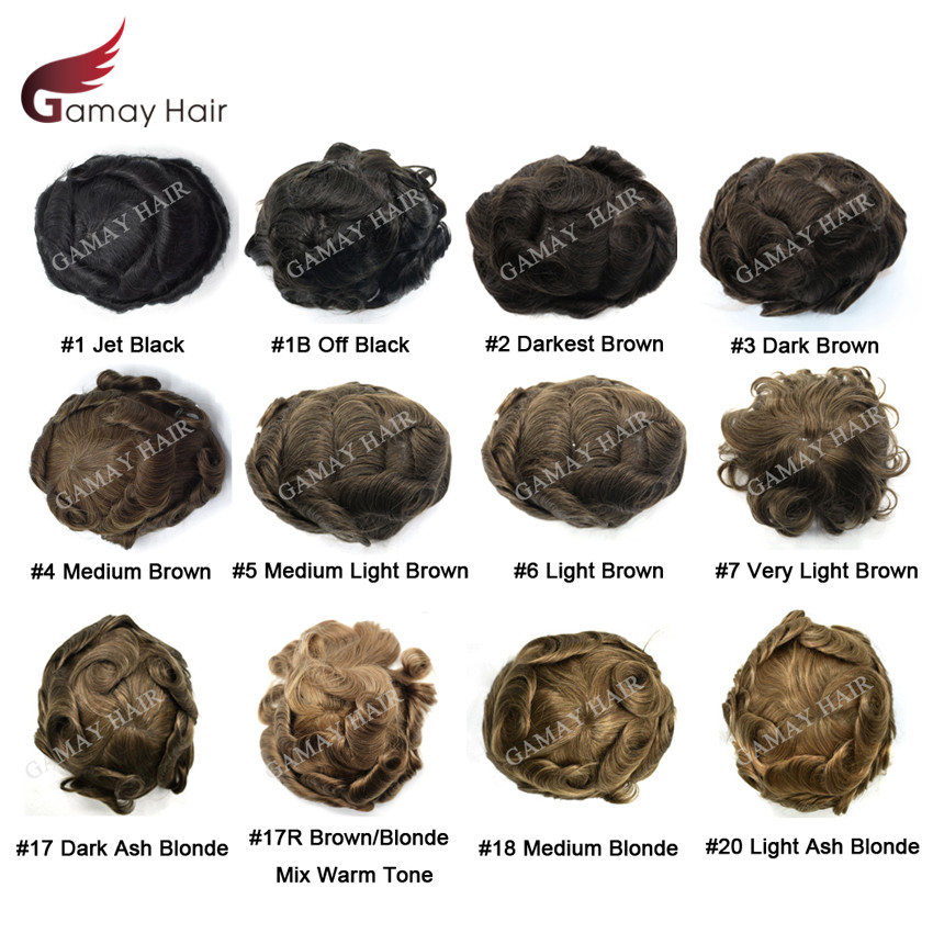 Mens Toupee Full Poly Hairpiece All Skin PU Human Hair Replacement System Wig US