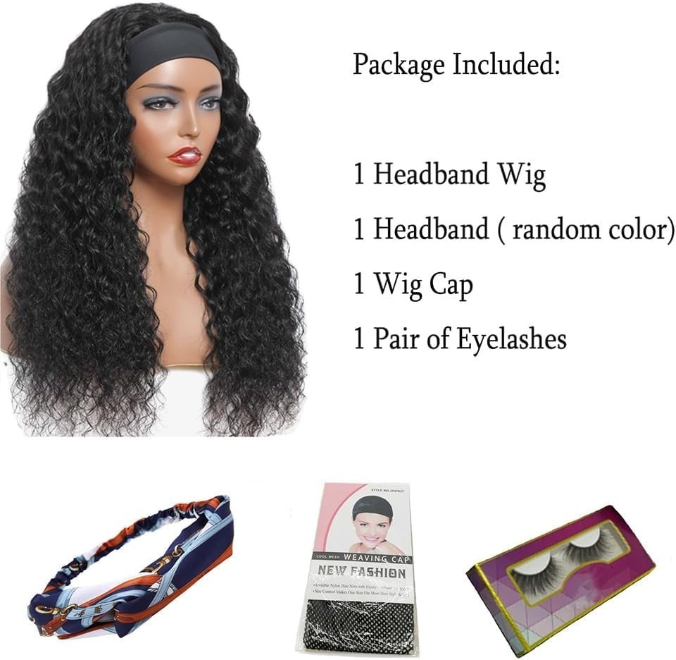 Luxurious 16 Inch Deep Wave Human Hair Headband Wig – Lightweight & Easy to Wear