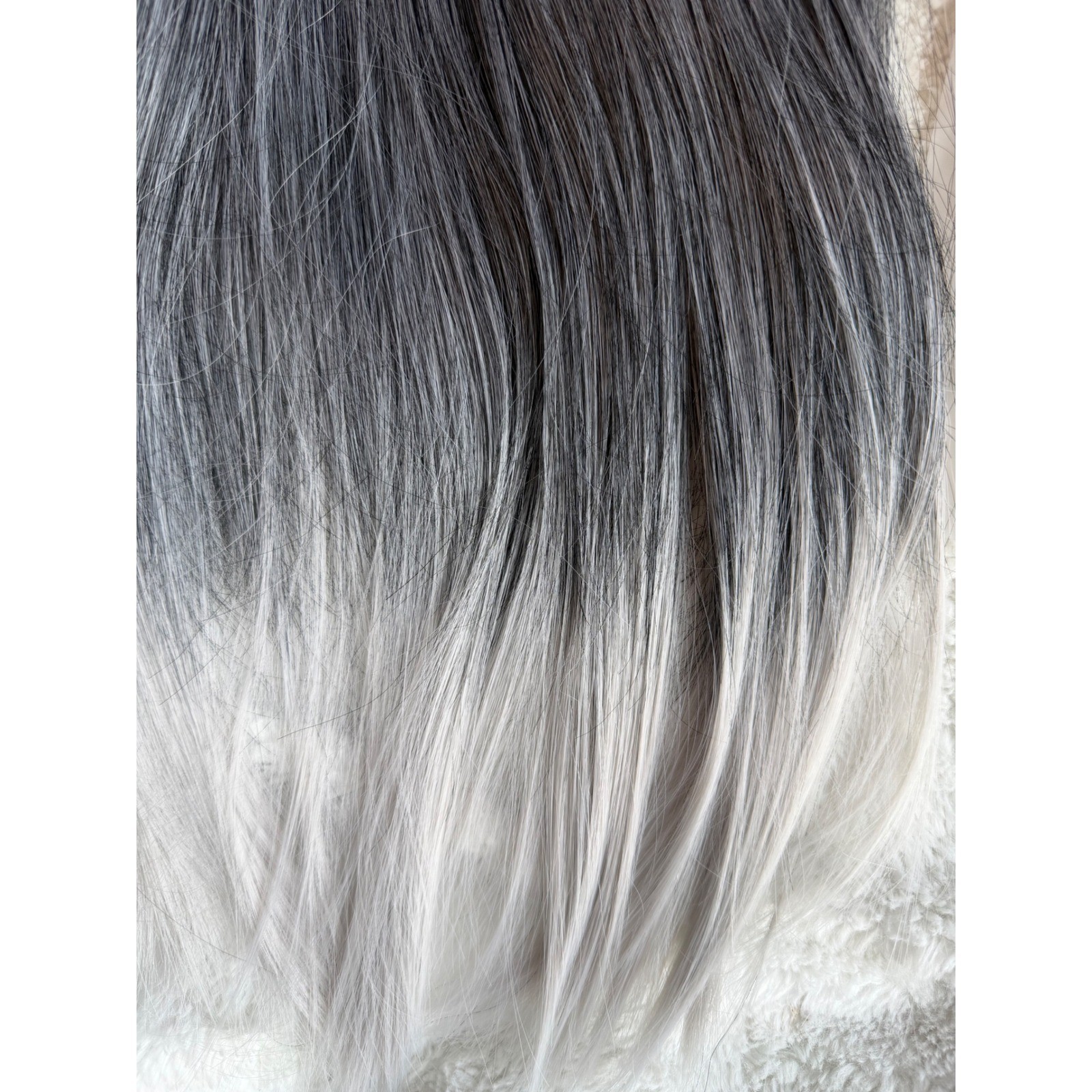 24in Grey Ombre Clip In Hair Extensions Silver Charcoal Synthetic Halo Piece (3)