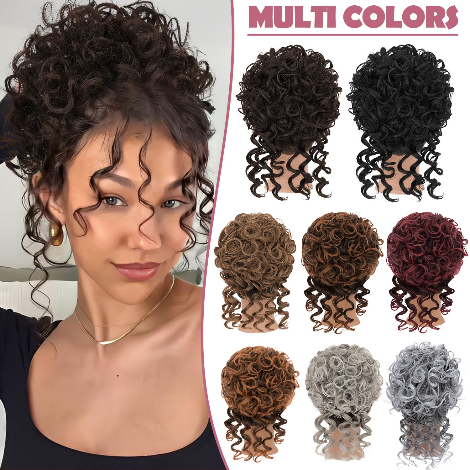 Fluffy Curly Messy Bun Hair Piece Updo Drawstring Hair Extensions Real as Human
