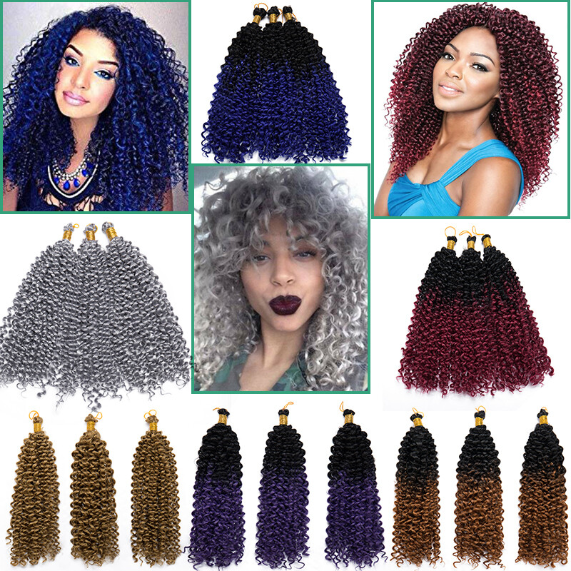 Water Wave Kinky Curly Crochet Braiding Hair Extensions 14 Inch 6 Bundles Black