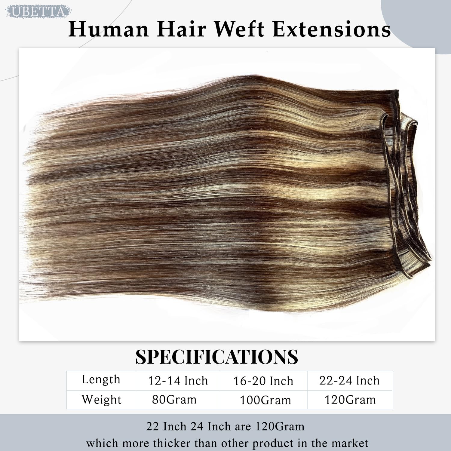 Ubetta 14″ 80G Sew-in Weft Human Hair Extensions – Soft, Natural, Virgin Hair