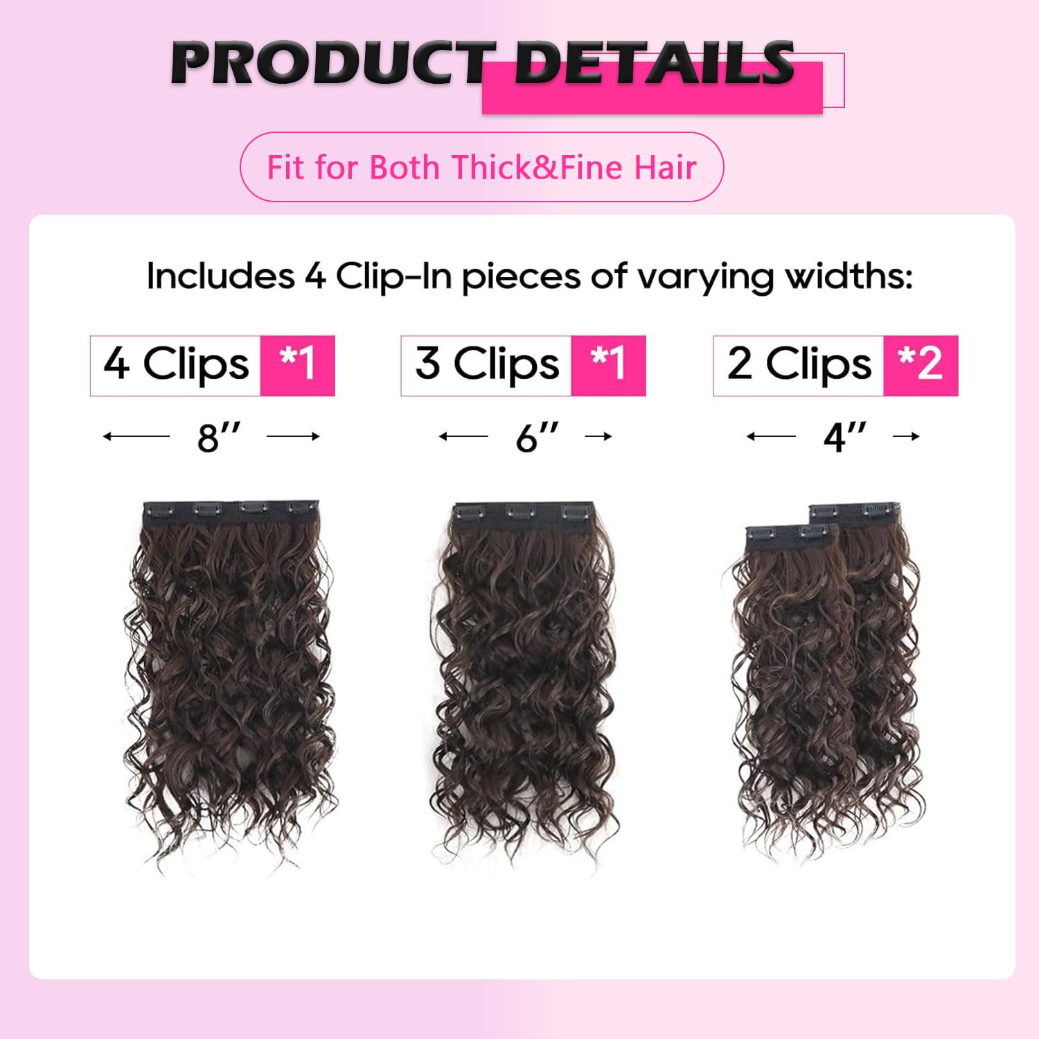 Curly Clip in Hair Extensions,4Pcs 16 Inch Dark Brown Extension Clip Ins Lace We