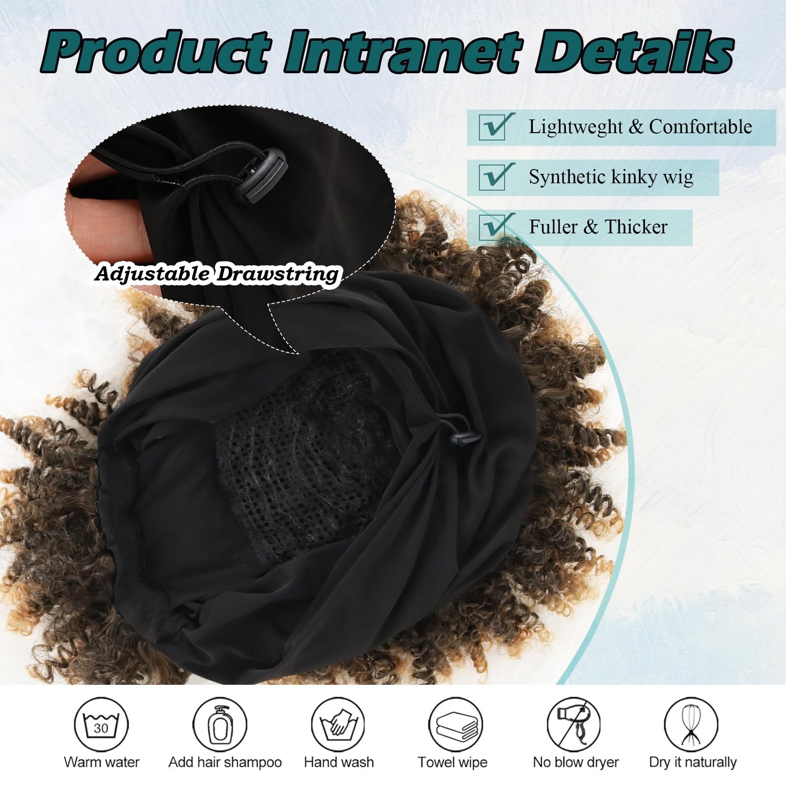 Afro Headband Kinky Curly Headband with Bangs Blonde Head-Wrap Wigs 2 in 1 Om…