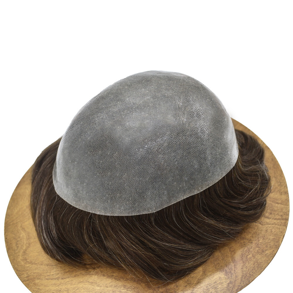 Mens Toupee Full Poly Hairpiece All Skin PU Human Hair Replacement System Wig US