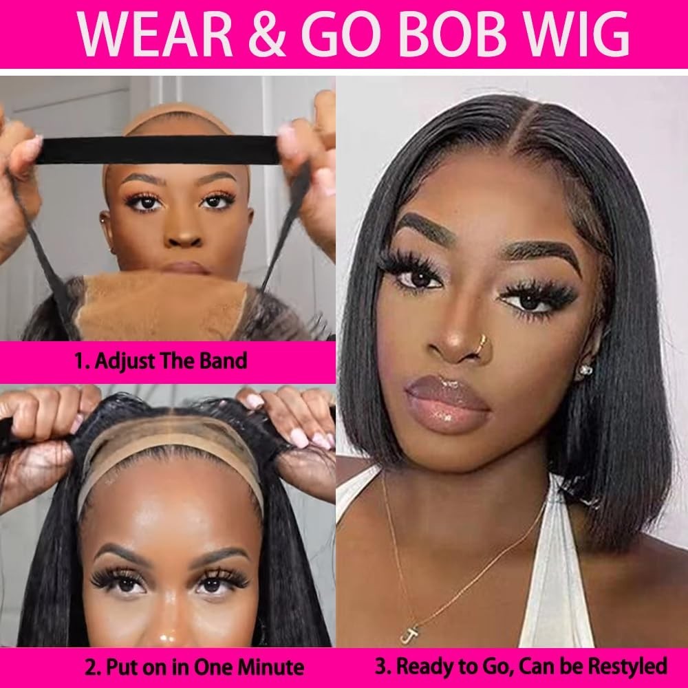 Short Bob Wig Human Hair StraightWear to Go 4×4 Lace Closure Bob Wigs Human Hair