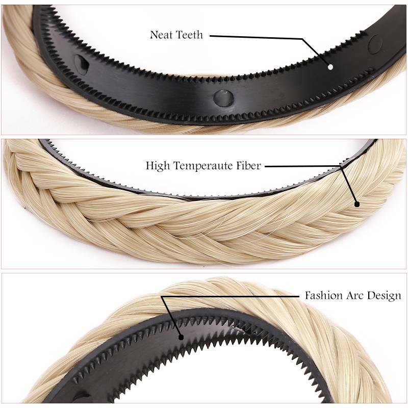 Women Hair Braided Plaited Headband Synthetic Plait Hairband Hairwear as Human