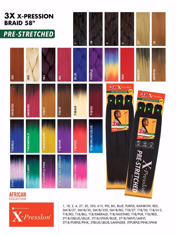 X-pression Xpression Expression 100% Kanekalon 3X Braiding Hair Pre-Stretched 58