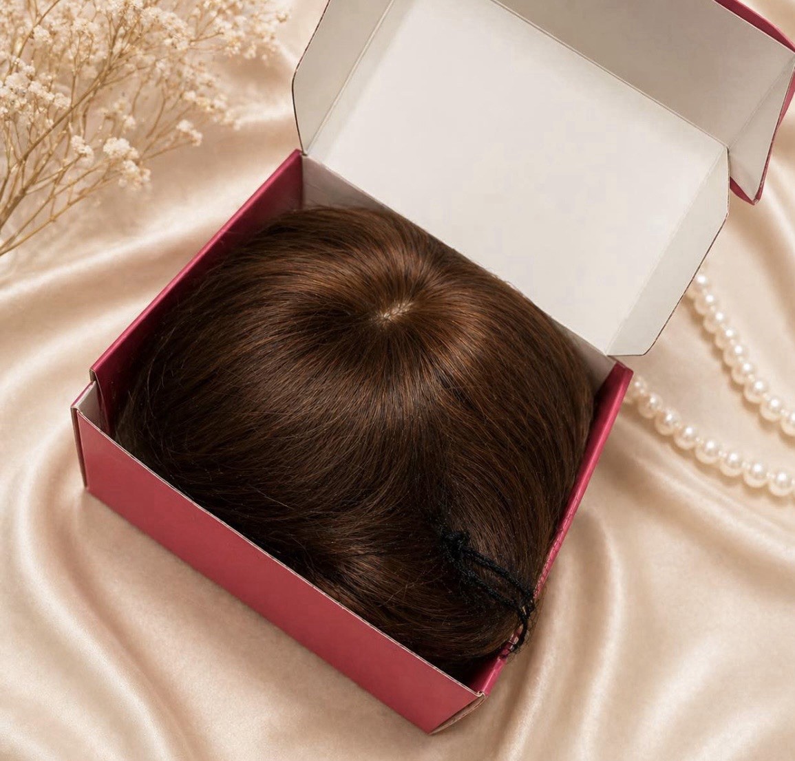 Real Human Hair Clip-In Topper Hairpiece Wiglet w/ Bangs Medium Brown 12in
