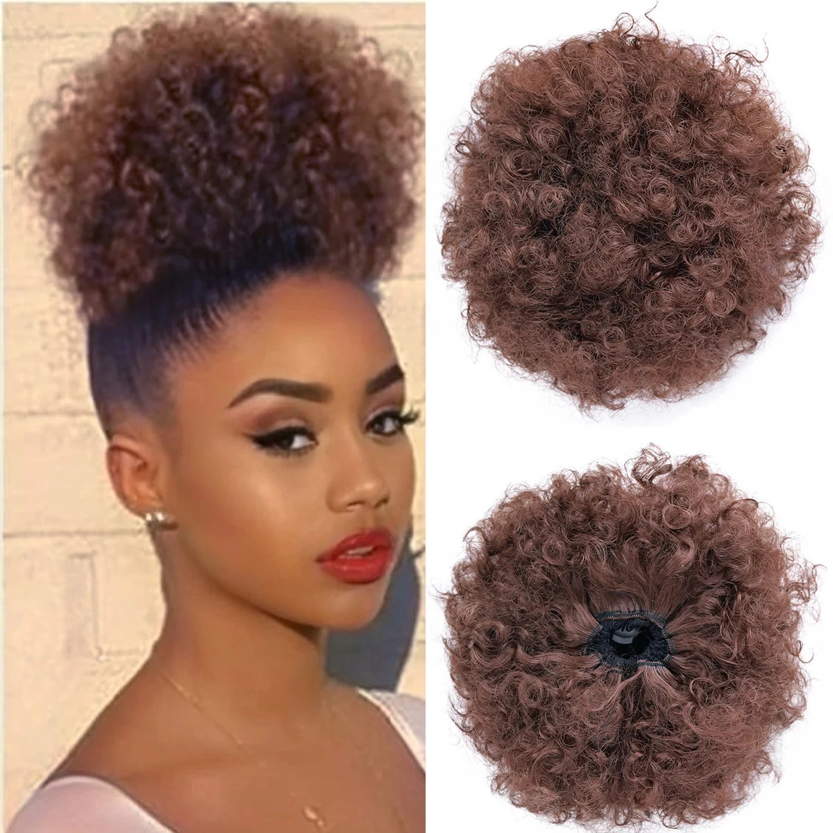 Ombre Blonde Large Curly Synthetic Messy Hair Bun Elastic Drawstring Ponytail