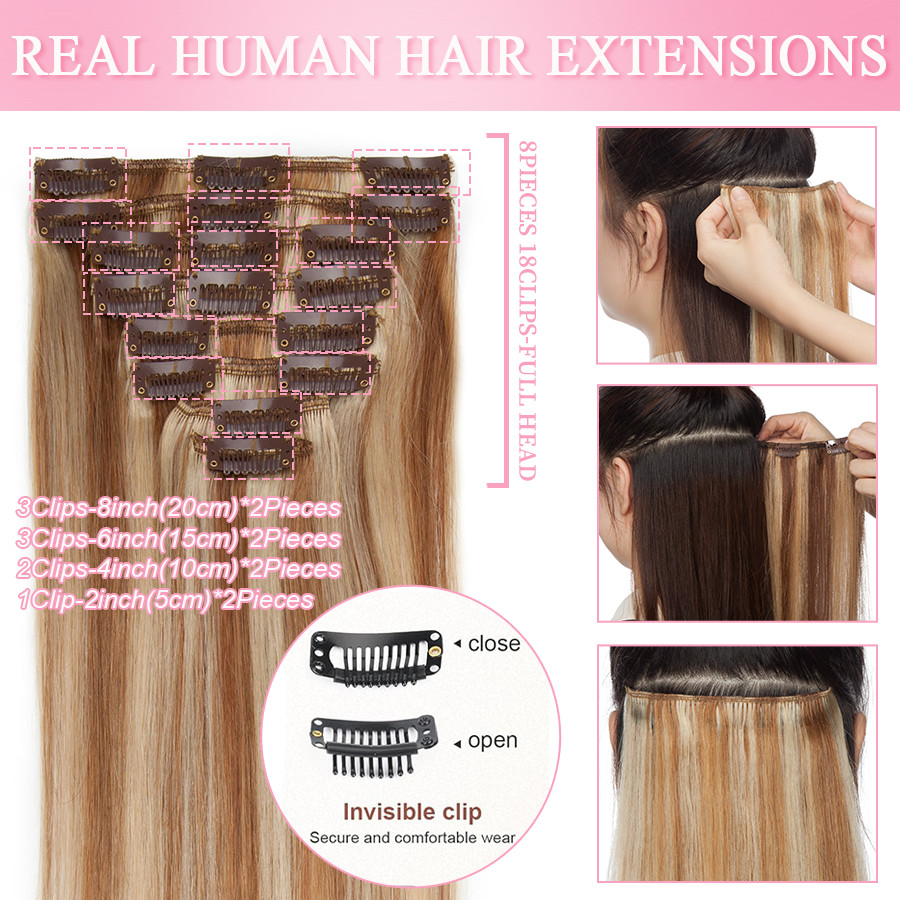 CLEARANCE Full Head 100% Real Remy Balayage HairClip In Human Hair Extensions