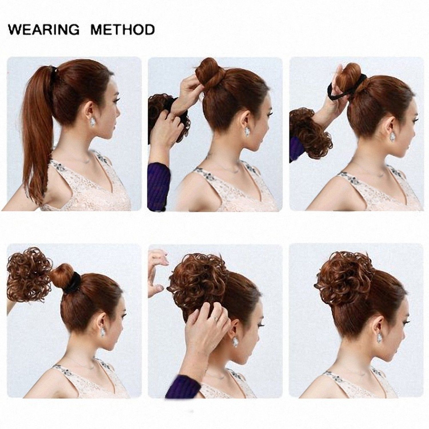 Real Natural Curly Messy Bun Hair Piece Scrunchie Hair Extensions Chignon Grey H