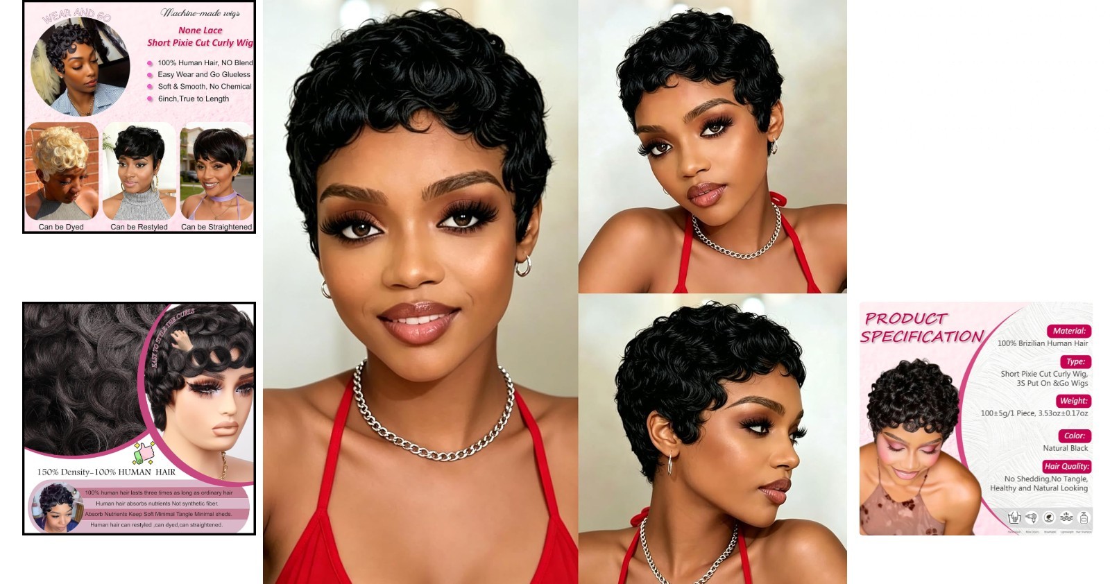 Black Women Short Curly Pixie Wigs Human Hair Stylish and Easy to Wear