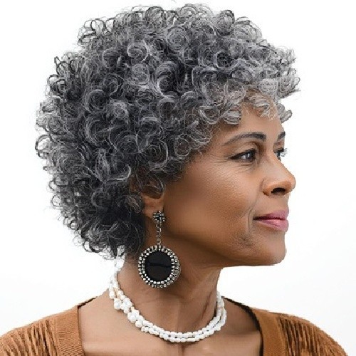 6 Inch Gray Curly Wig Human Hair No Lace Short Mechanized Full Wig