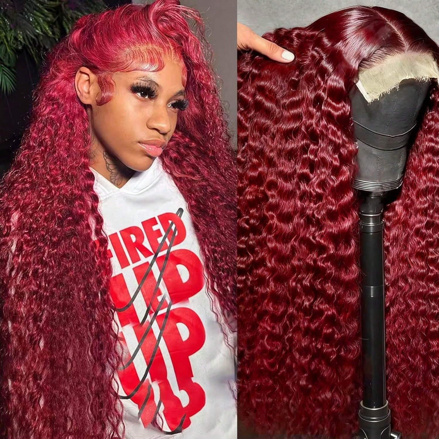 5×5 Jerry Curly Burgundy 99J Brazilian Virgin Wigs 200% Density Human Hair