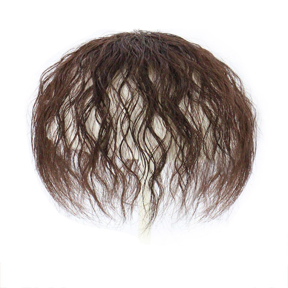 Short Curly Wavy Hair 100% Human Hair Topper Toupee Thin Cover Grey For Women