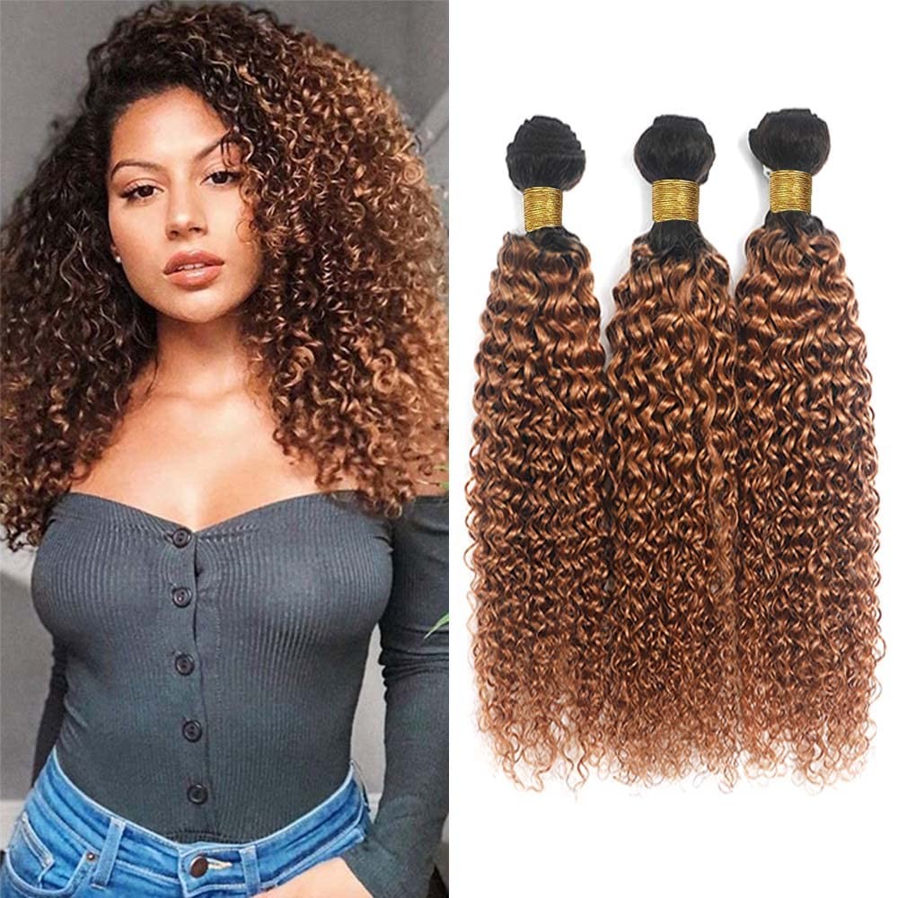 Biliisyff 1B30 Bundles Brown Curly Wave Human Hair Bundles Two Tone Black And