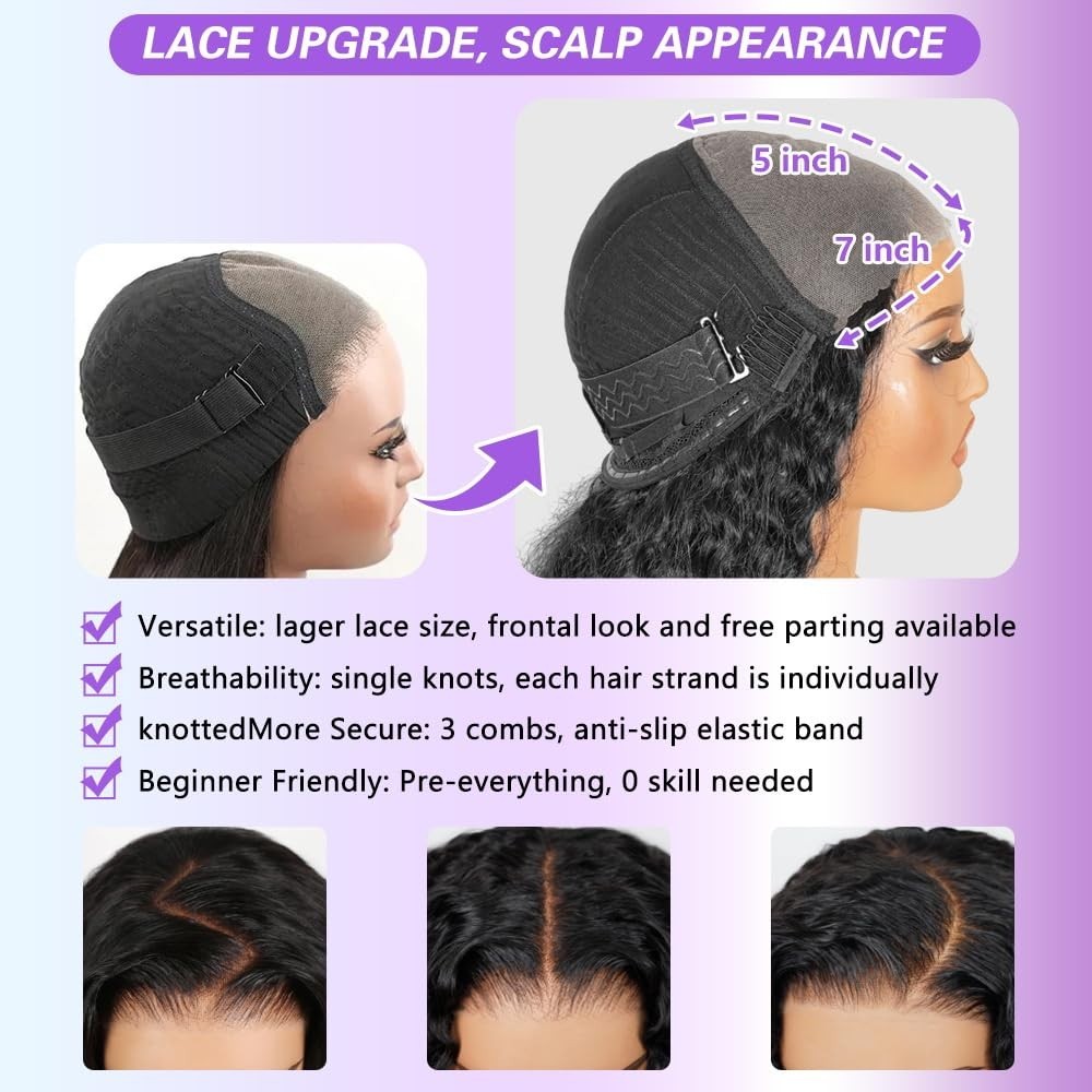 Glueless Human Hair Lace Front Wig 26″ Deep Wave, 210% Density, Pre Plucked, No
