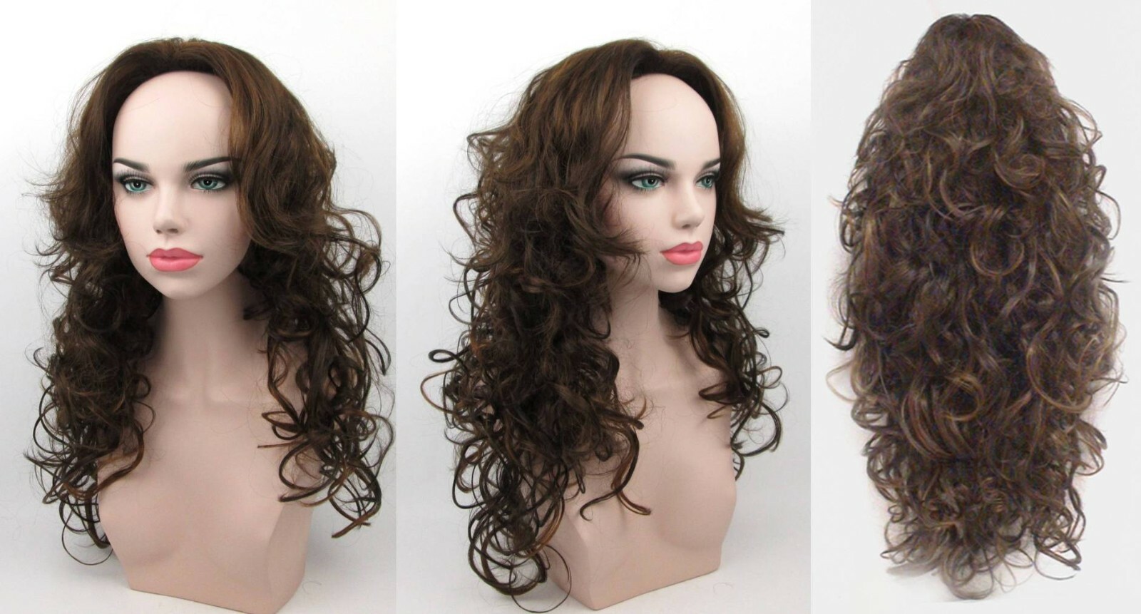 20″ LONG 3/4 CAP FALL MEDIUM CURLS CURLY HAIR HALF WIG W/COMB HAIRPIECE SHEILA