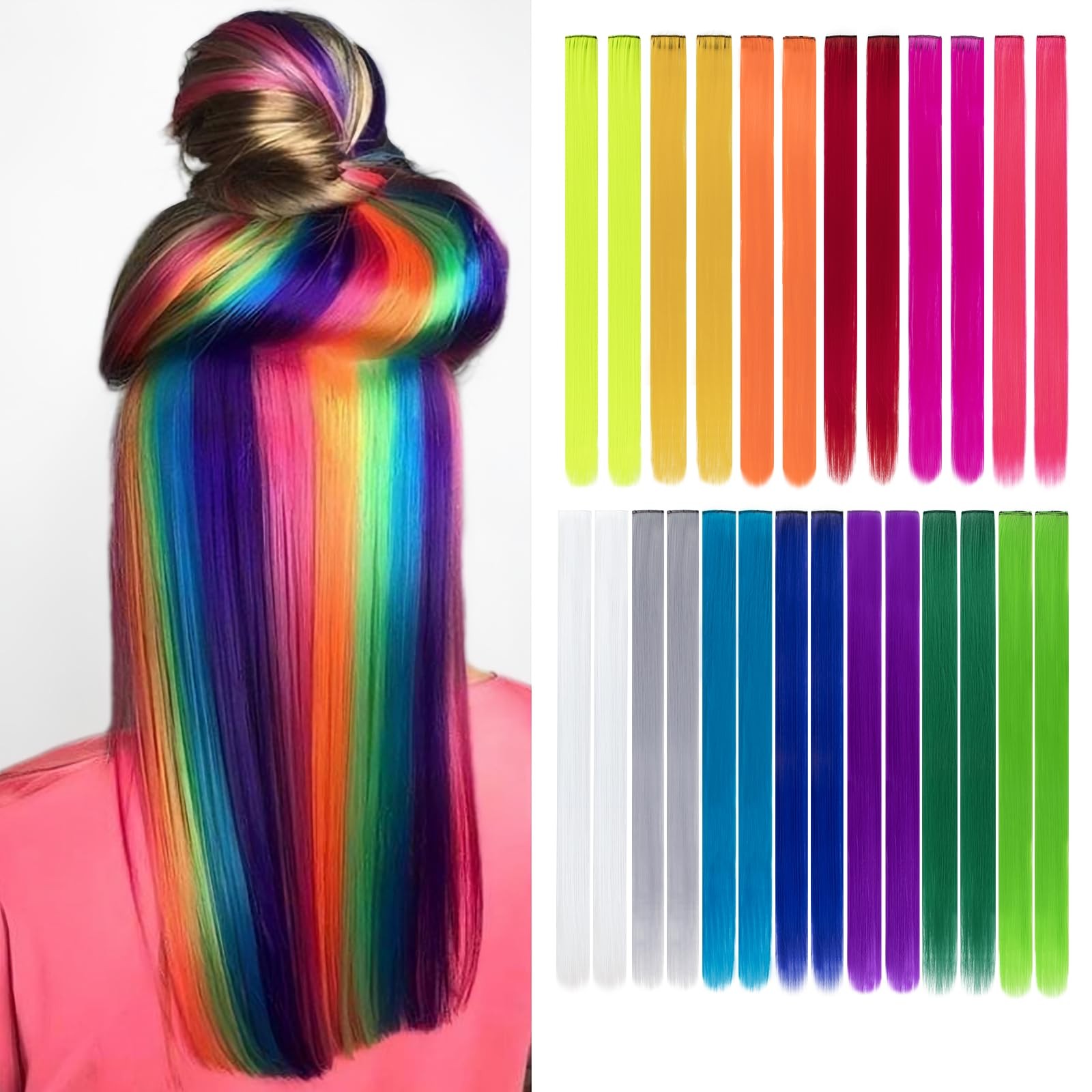 26 Packs Colored Hair Extensions 20Inch 26 Count (Pack of 1), 13color-26pcs