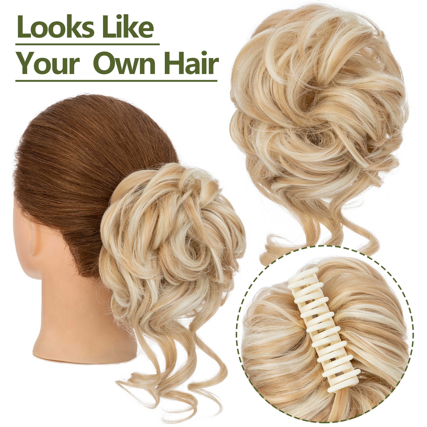 Natural Clip in Messy Bun Hair Piece Extension Hair Claw Clip Updo Piece Wedding