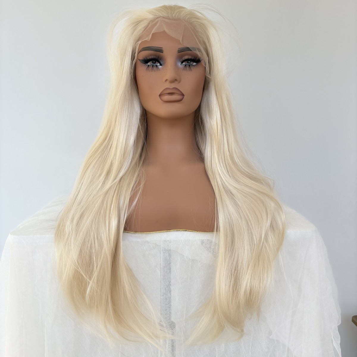 Soft Lace Frontal Wig Natural Long Straight Heat Resistant Hair Platinum blonde