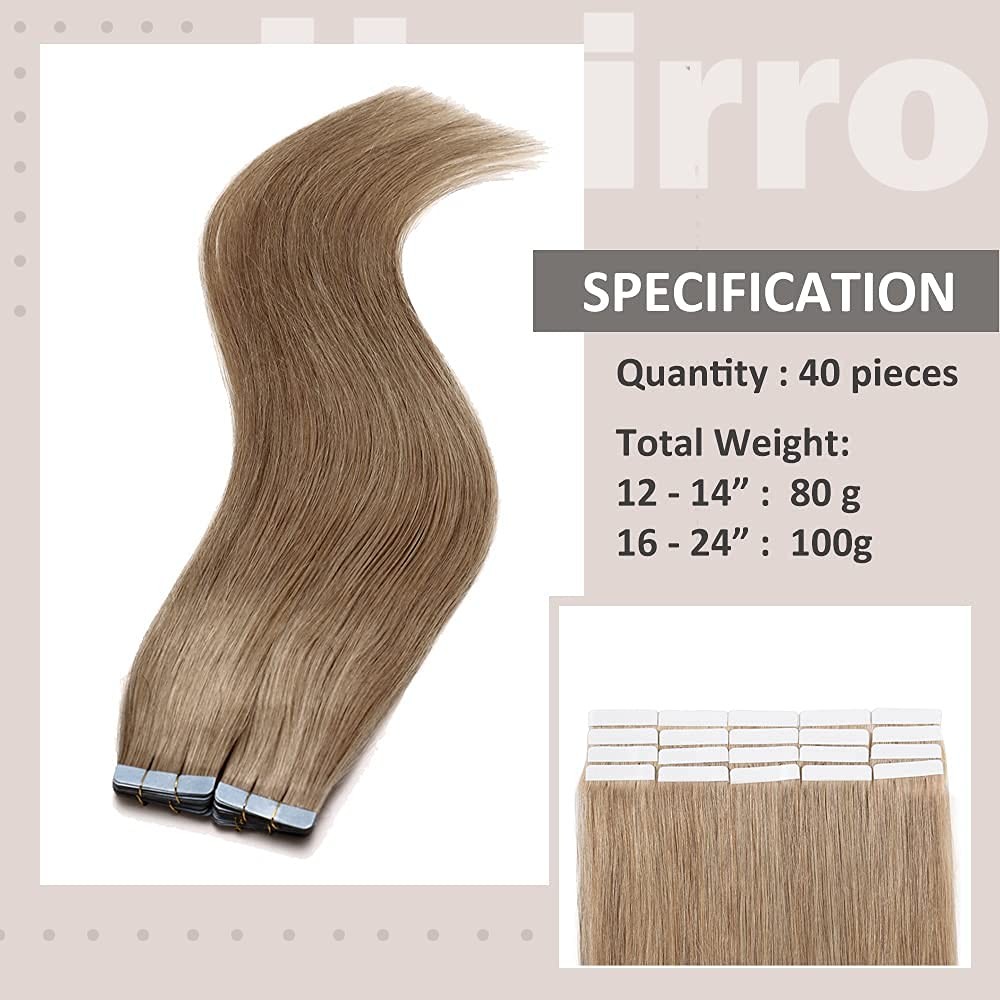 Hairro Tape In Human Hair Extensions 16 Inch Long Straight 27 Dark Blonde 100G