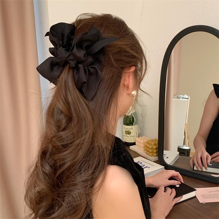 Large Fabric Bow Hair Claw Clip Retro Ponytail Braid Sweet Girl Accessory