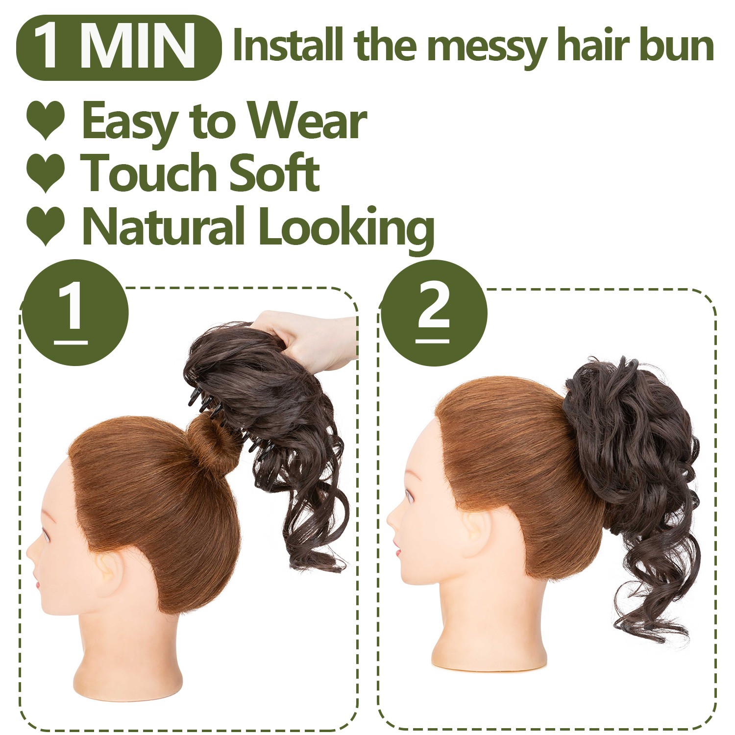 Natural Clip in Messy Bun Hair Piece Extension Hair Claw Clip Updo Piece Wedding