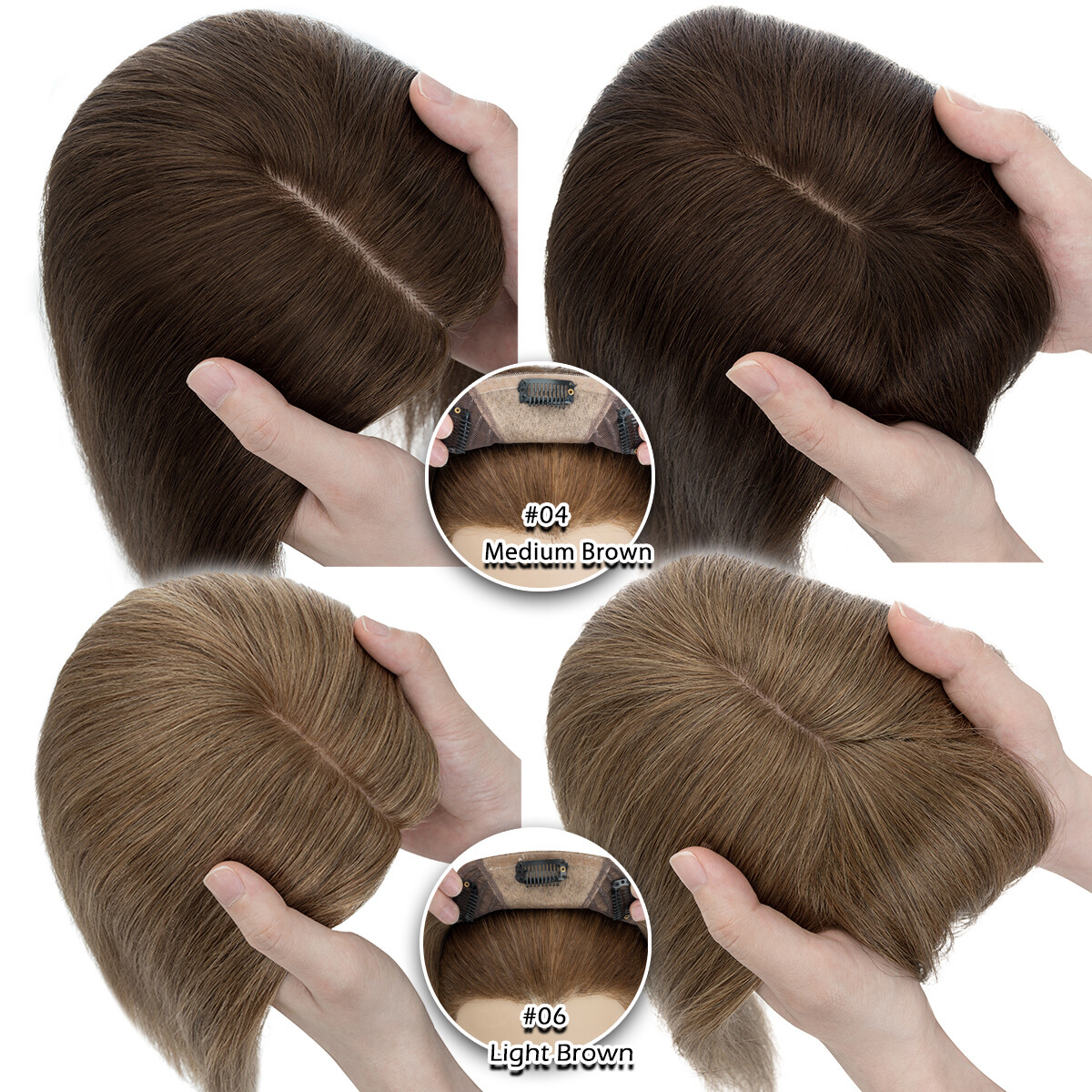 Top Topper Toupee Clip In Remy 100% Human Hair Silk Base Wiglet THICK Piece Weft