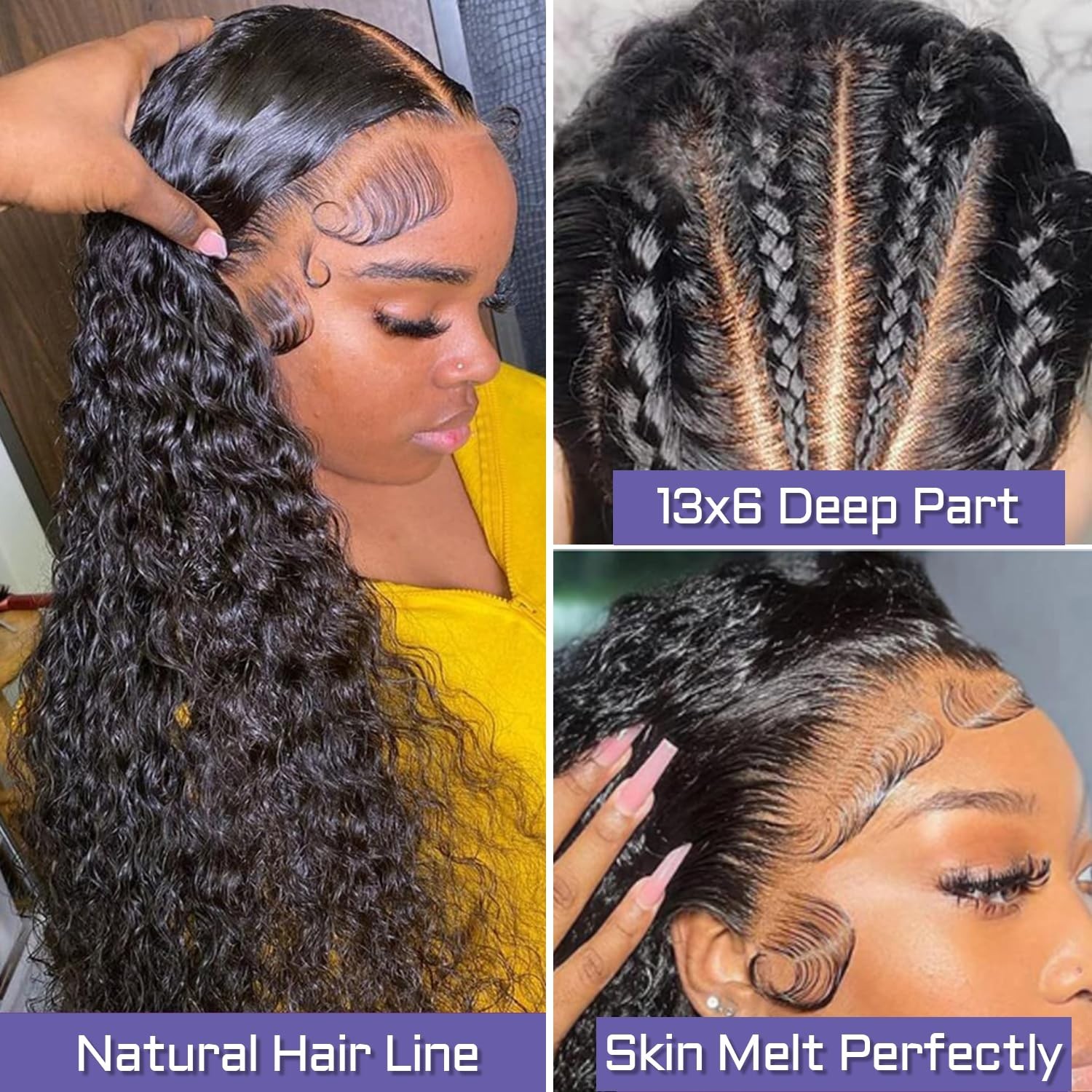 Sathen 13×6 Deep Wave Wig Black 24 Inch Human Hair BRAND NEW IN PACKAGING