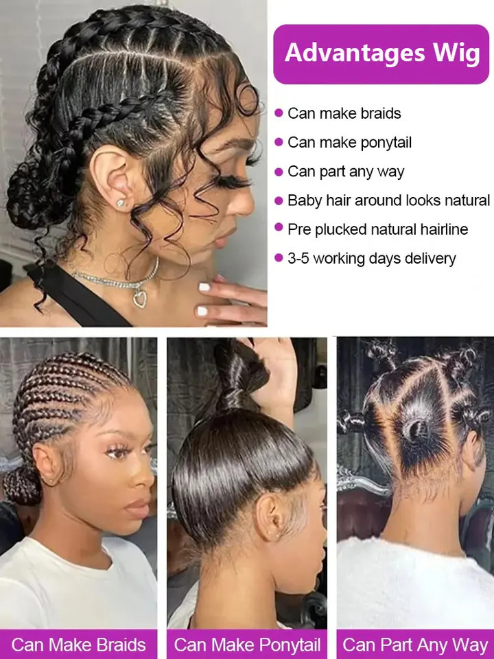 Kinky Straight Human Hair Wig 5×5 Transparent Lace Front 250 Density Remy