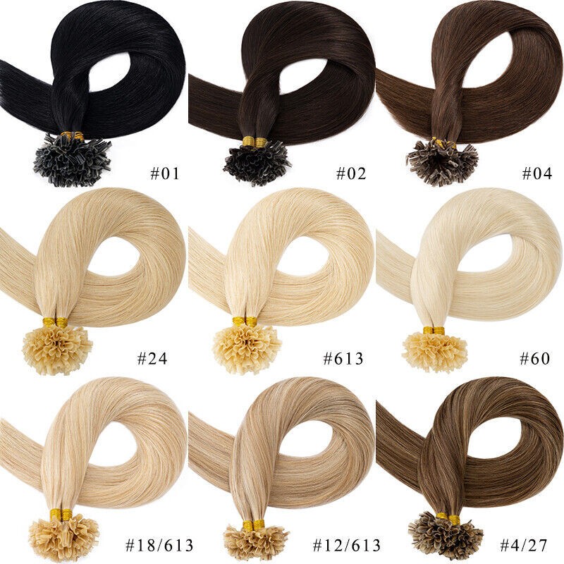Pre Bonded Keratin Fusion U Tip Real Human Hair Extensions Natural Black 18inch