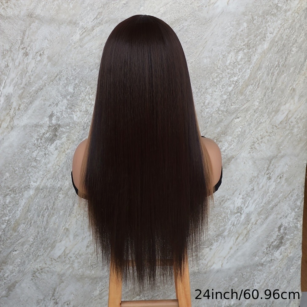 Blonde Highlights Dark Brown Color Hair Lace Front Wigs Synthetic Women Party