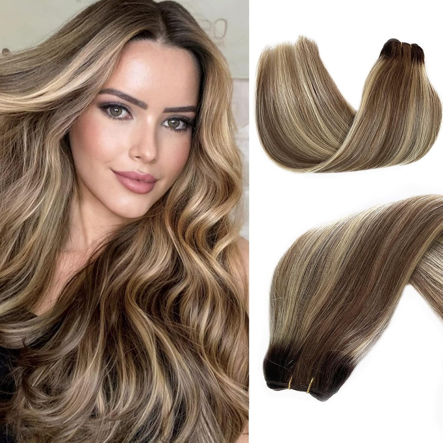 Luxury 12 Inch Ombre Human Hair Extensions with Ash Brown & Blonde Highlights