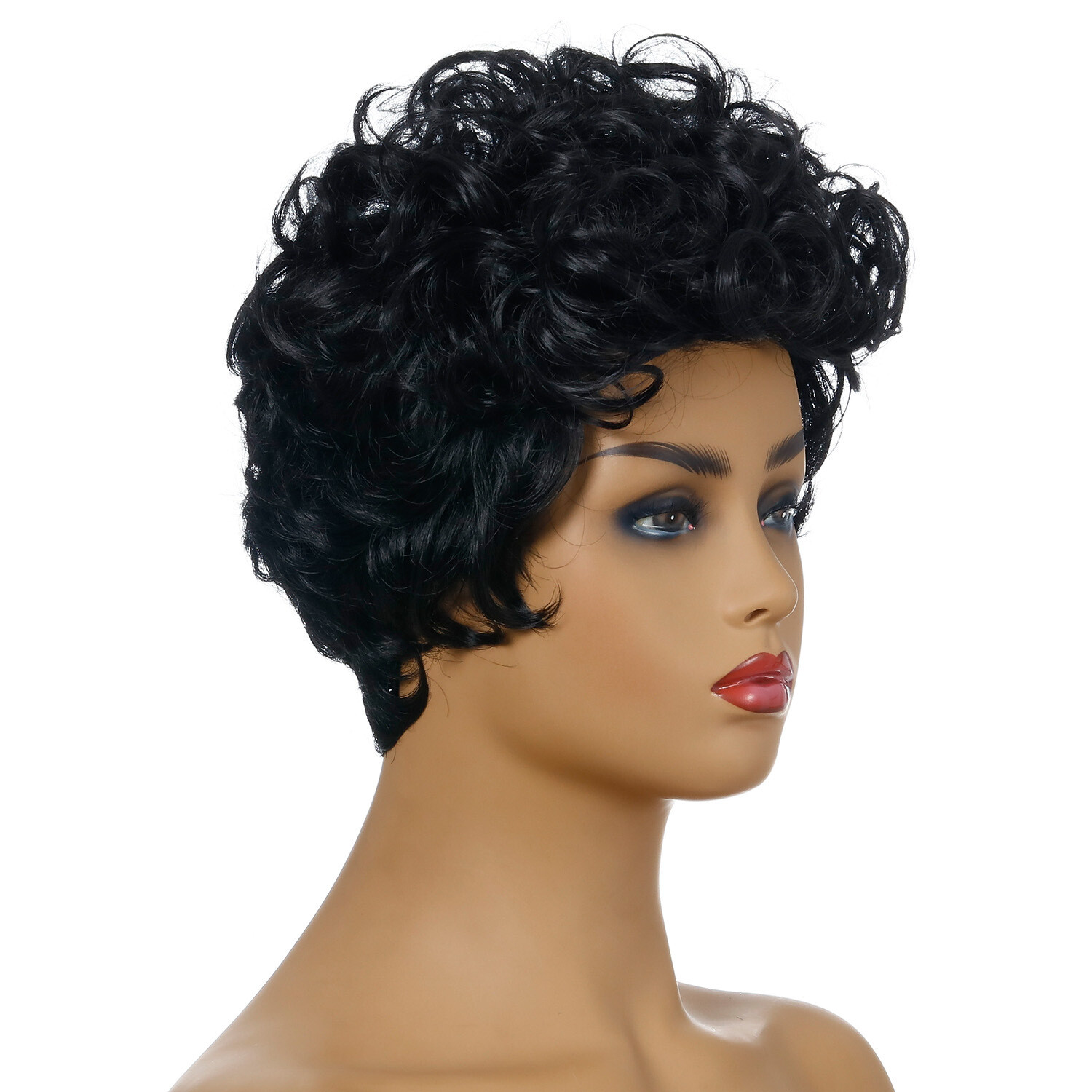 Women Curly Wavy Short Wigs Black Ladies Costume Synthetic Hair Brazilian Style