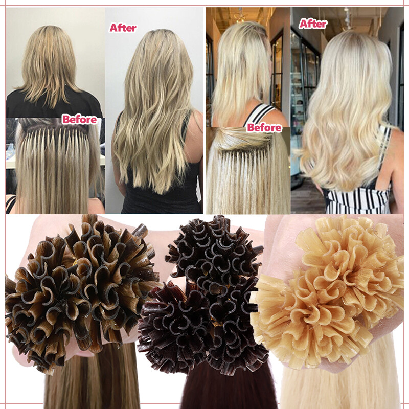 Keratin Pre-bonded Nail U Tip 100% Remy Russian Human Hair Extensions Balayage