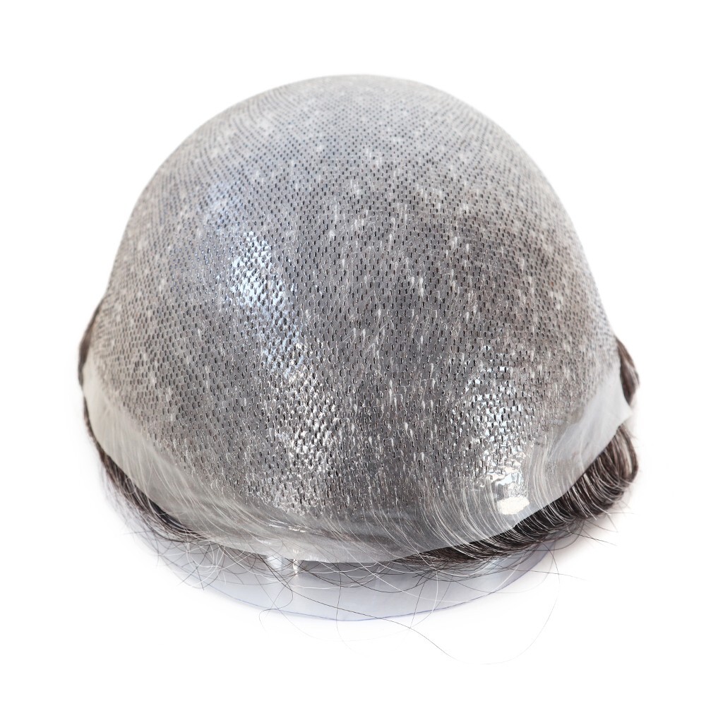 Toupee For Men Human Super Thin Skin V Looped Men Hairpiece Wig Black Grey #1B30