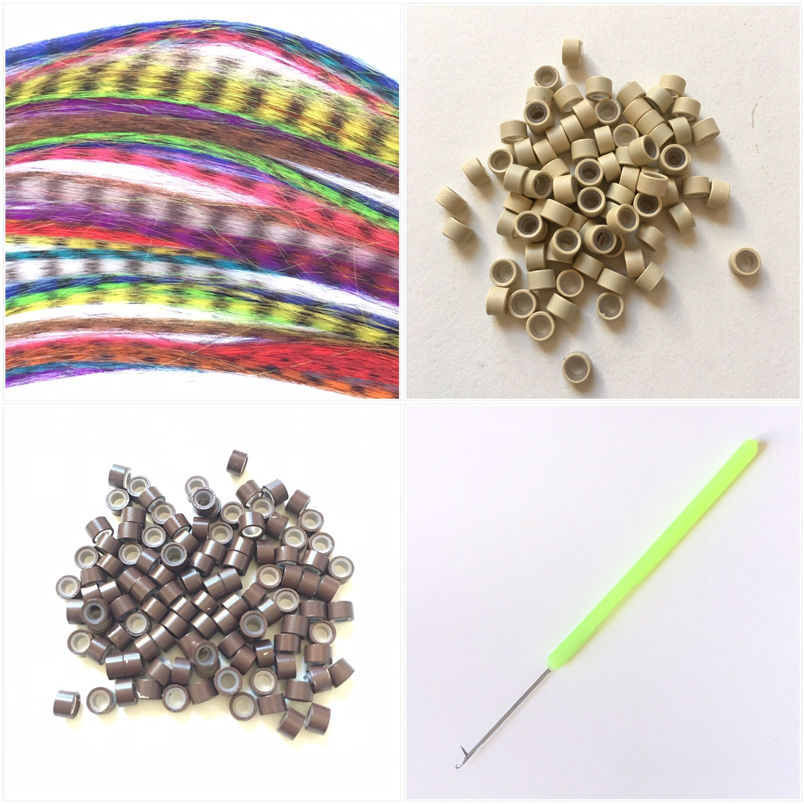 Synthetic Feather Hair Extension Kit-30 Feathers 1 Hook 60 Beads In Plastic Box