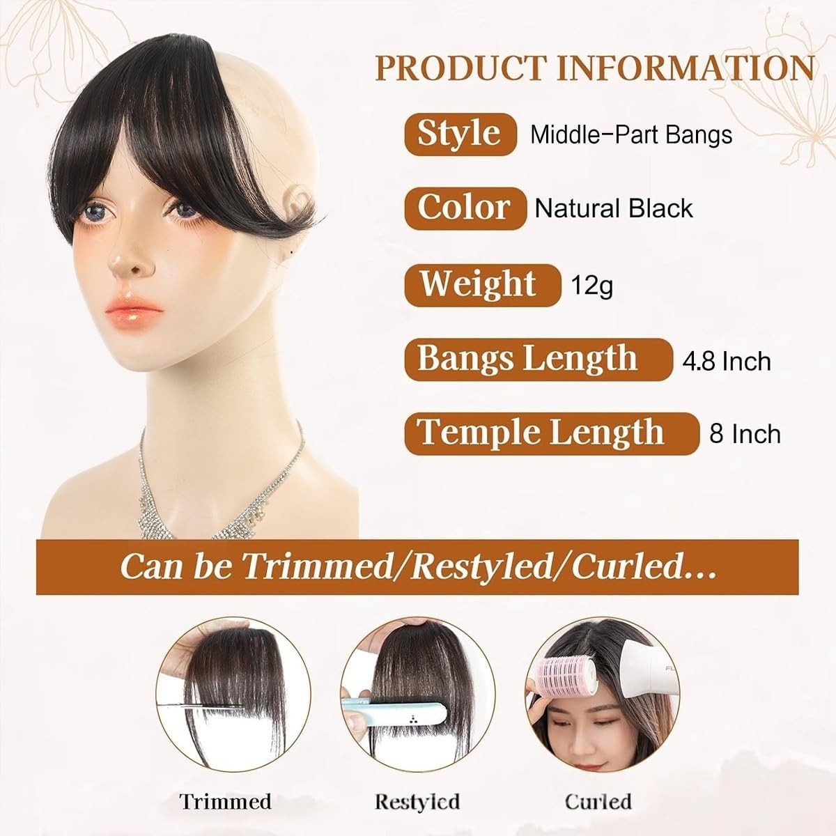 Bangs Hair Clip in Bangs Fringe w/ Temples Hairpieces Women Hair Bangs Extension
