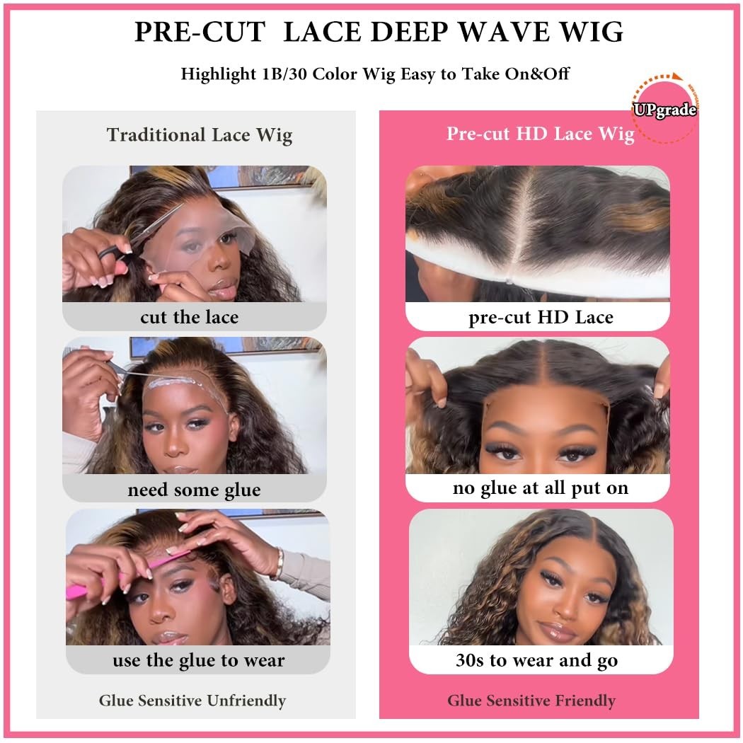 26 Inch Deep Wave Ombre Glueless Lace Front Wig – HD Lace, 210 Density, Pre Pluc