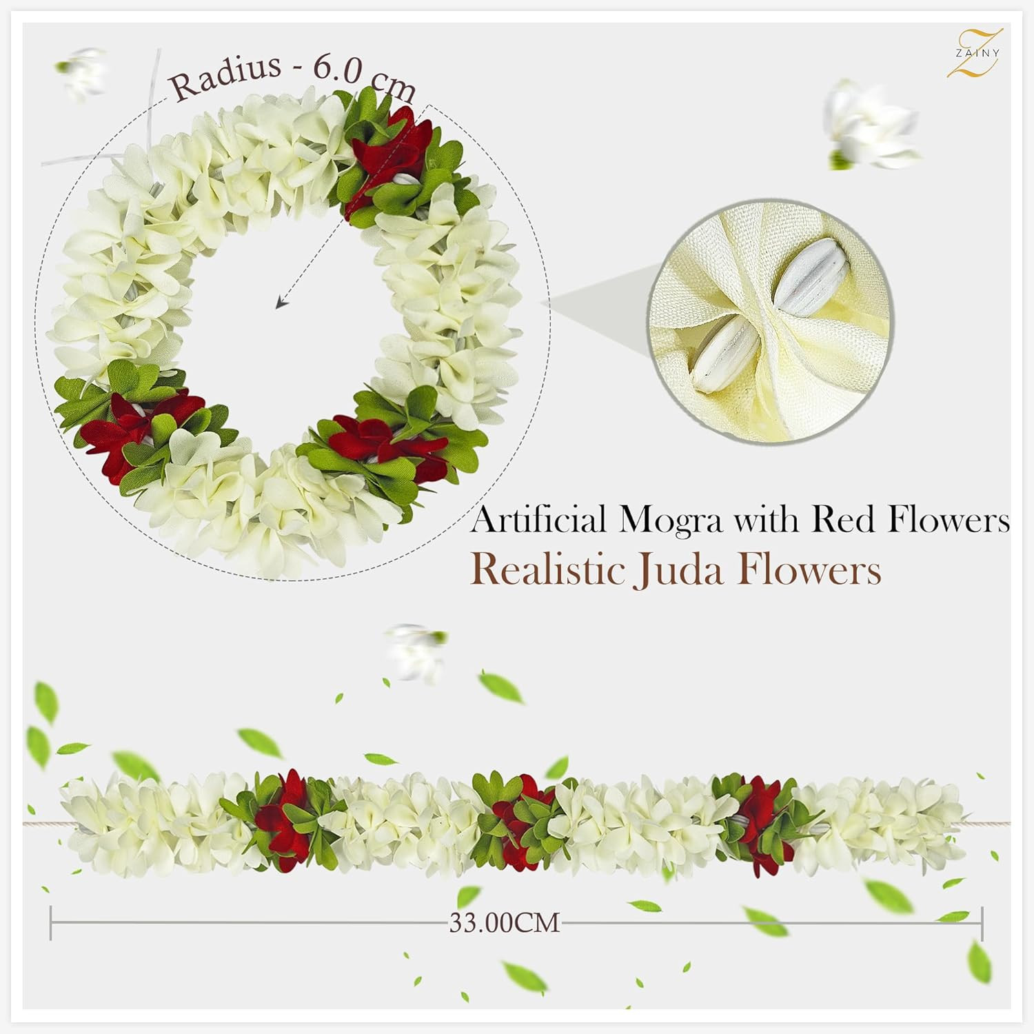 6 Pack Mogra Gajra for Hair Indian Bun, Artificial Fabric Jasmine Flowers Hairbu