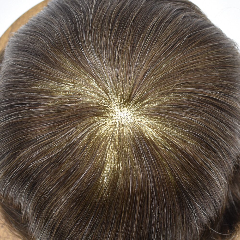 US Mens Toupee French Lace Hairpiece Poly Pu Skin Around Hair System Replacement